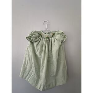 Silly Goose Girls Hand Smocked Frog Princess Green White Gingham Plaid Dress 18